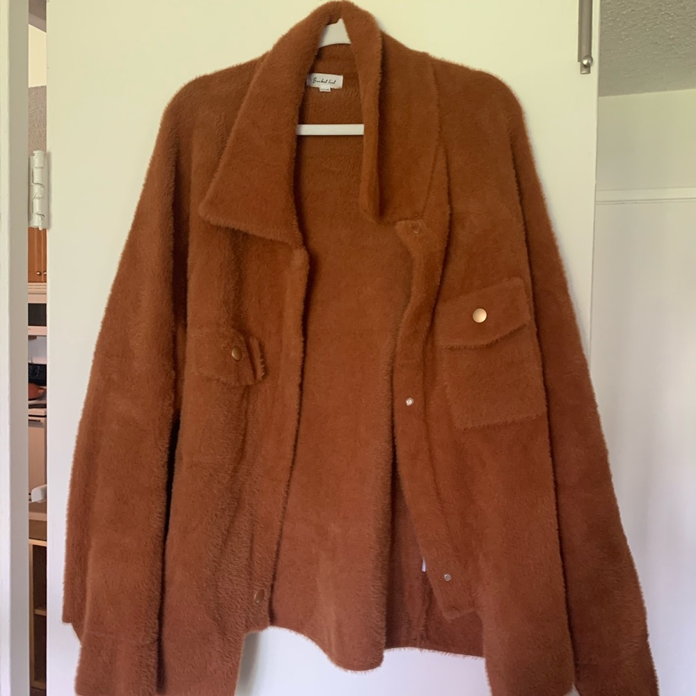 Fuzzy Collared Jacket Sweater Coat